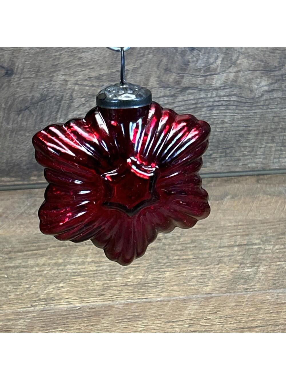 Kugel Style Star Snowflake Christmas Ornament Red Mercury Glass 4.5"